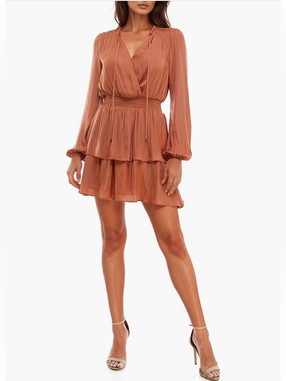 Socialite Brown Long Sleeve Tiered Minidress NWT